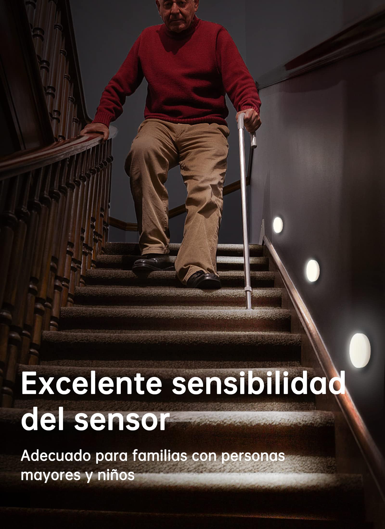 Homelist Luces Sensor de Movimiento Interior, 6 Pack Luz Nocturna LED Recargable por USB, Luz Nocturna Sensor Movimiento Sin Cable para Pasillo, Escaleras, Gabinete, Armarios