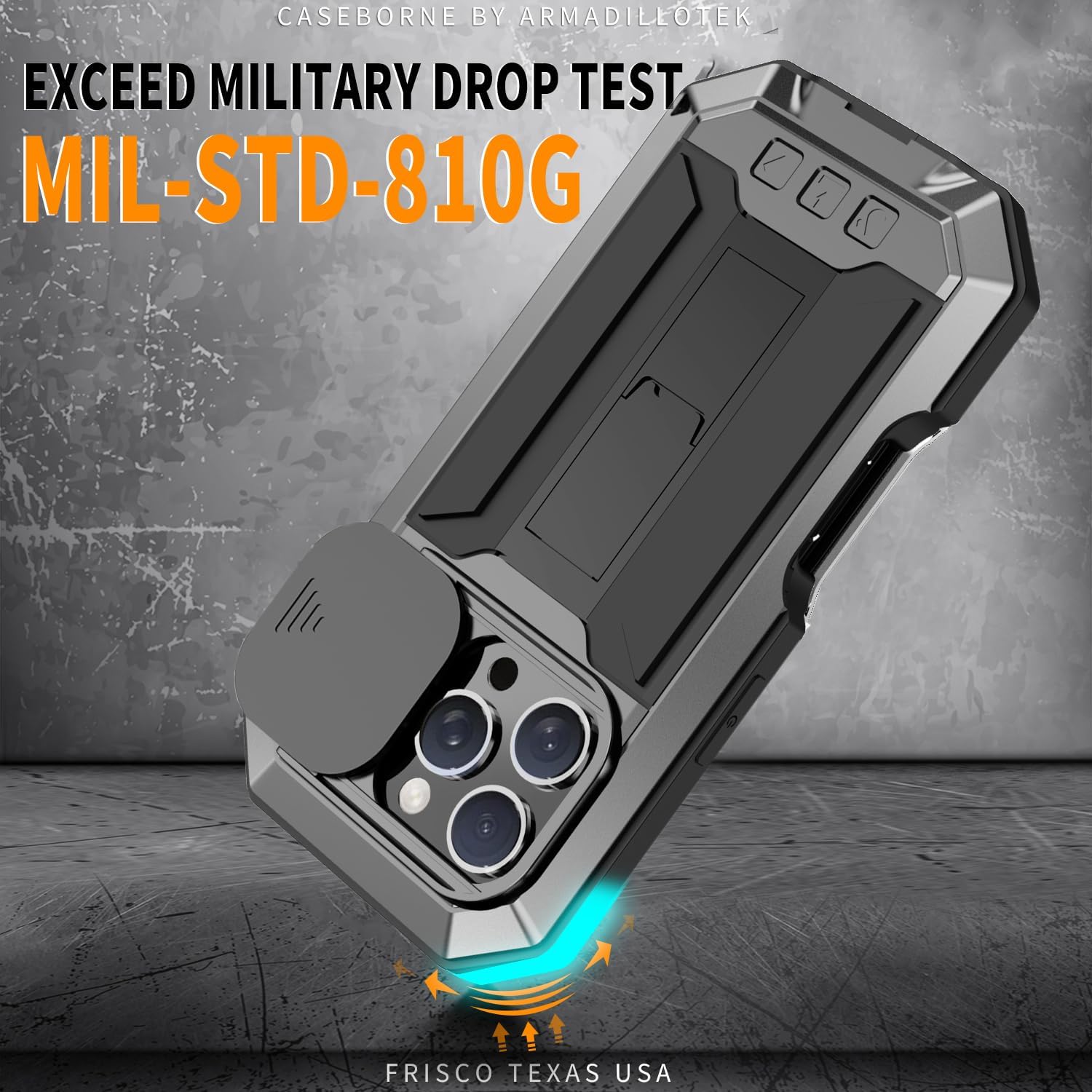 Compatible with iPhone 16 Pro Metal Heavy Duty Case with Camera Cover Stand Screen Protector Kickstand Full Body Military Sturdy Armour Armor Shockproof Dorp Test Protective Case (Black)