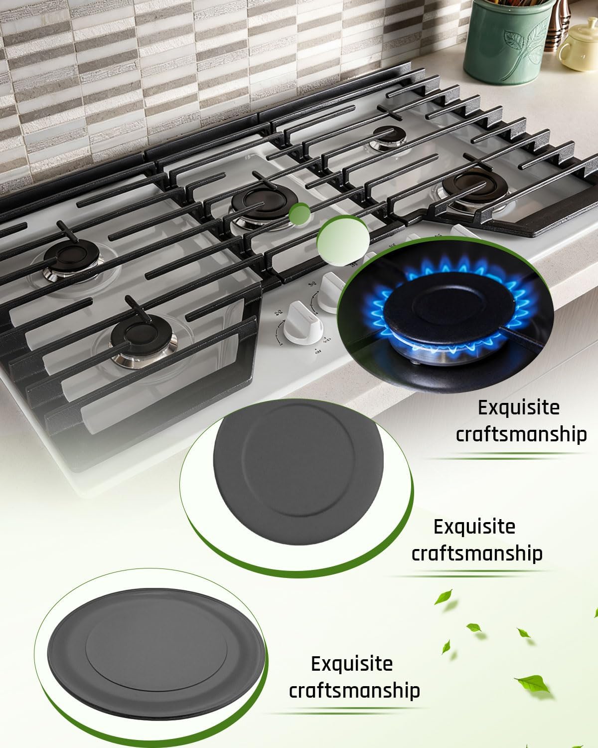 W10832694 Gas Stove Burner Cap Set Fit for Whirlpool Range Stove Burner, Replace W10597133 AP5988633 PS11727796 4363154, 5 Pcs