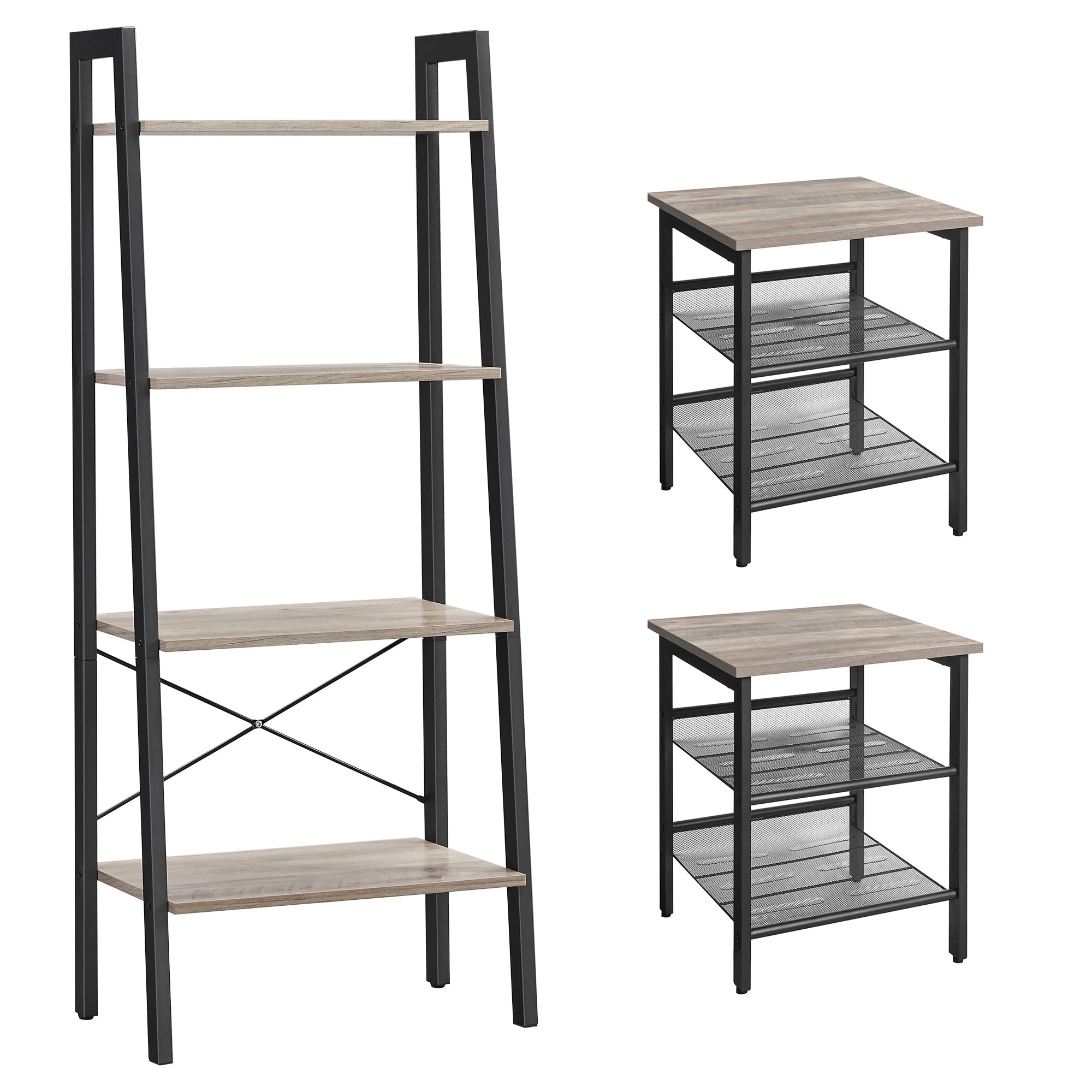 VASAGLE Ladder Shelf and 2 End Tables Bundle, Industrial Style Shelving