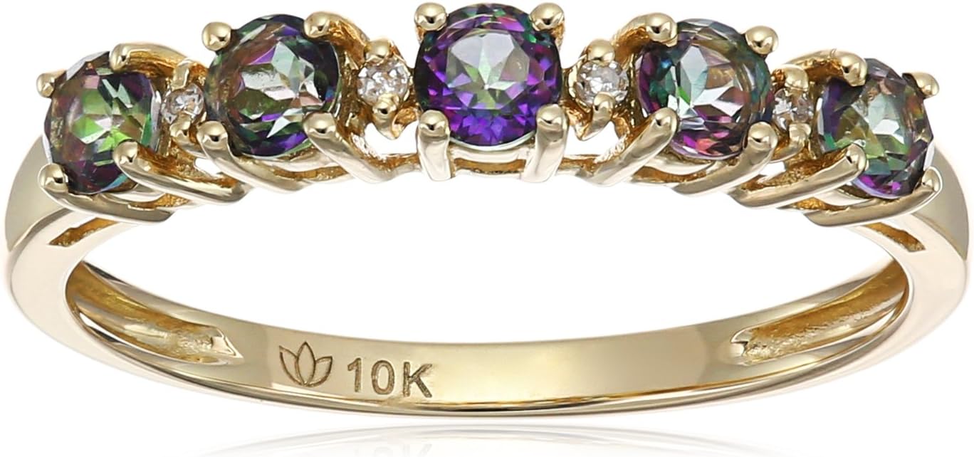 10k Yellow Gold Mystic Topaz and Diamond Accented Stackable Ring, Size 7
