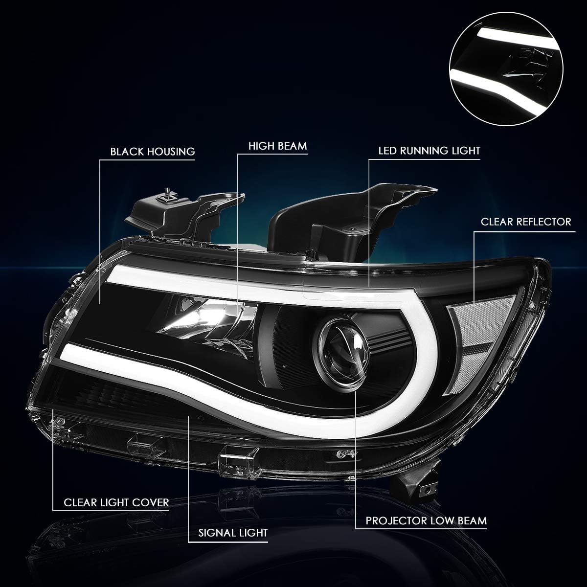 PM PERFORMOTOR 3D LED DRL Projector Headlights Assembly Compatible with 15-23 Chevy Colorado,Black Housing/Clear Lens