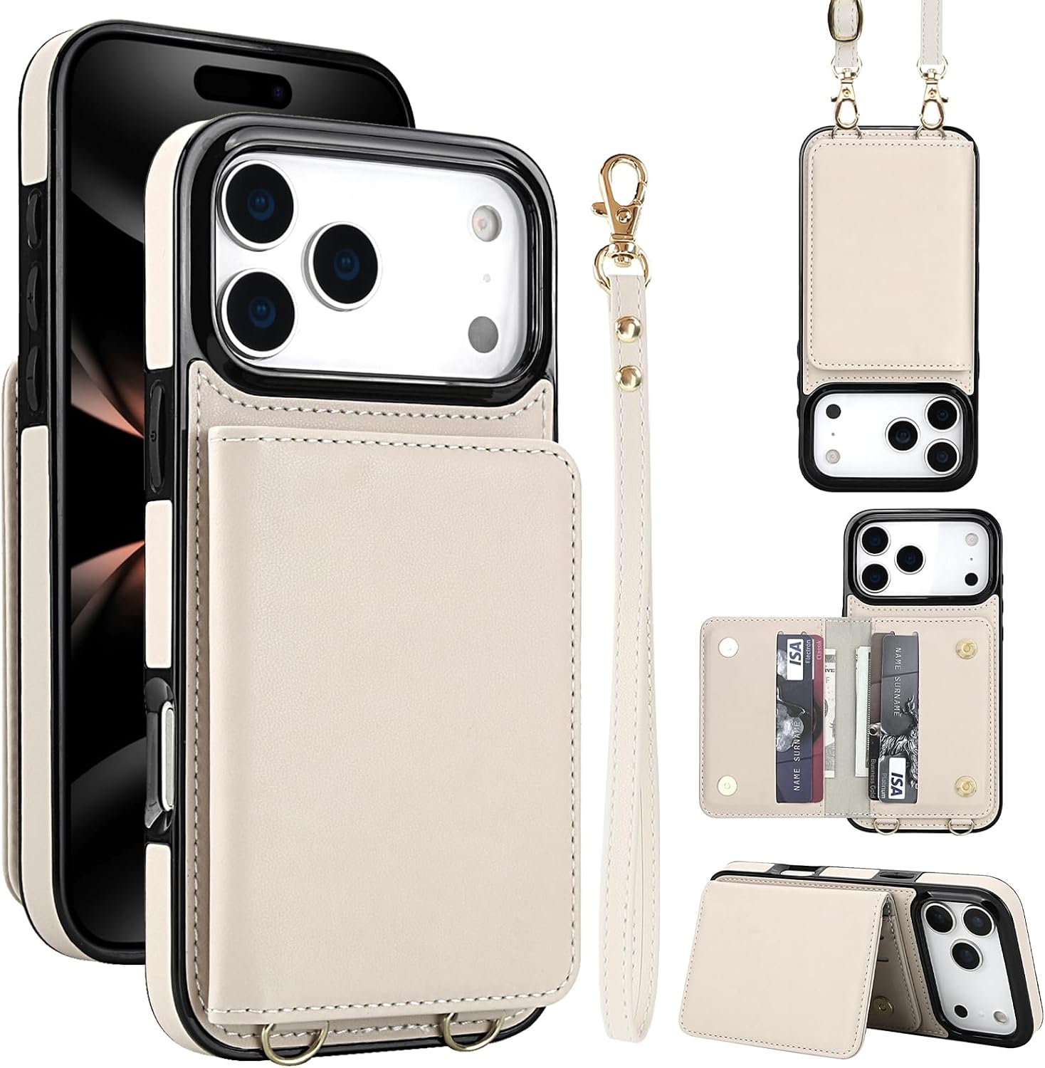 for iPhone 17 Pro Wallet Case | PU Leather Crossbody, Card Holder, RFID Blocking, Kickstand, Shockproof, Cover for Women Men, Case for iPhone 17 Pro (White)