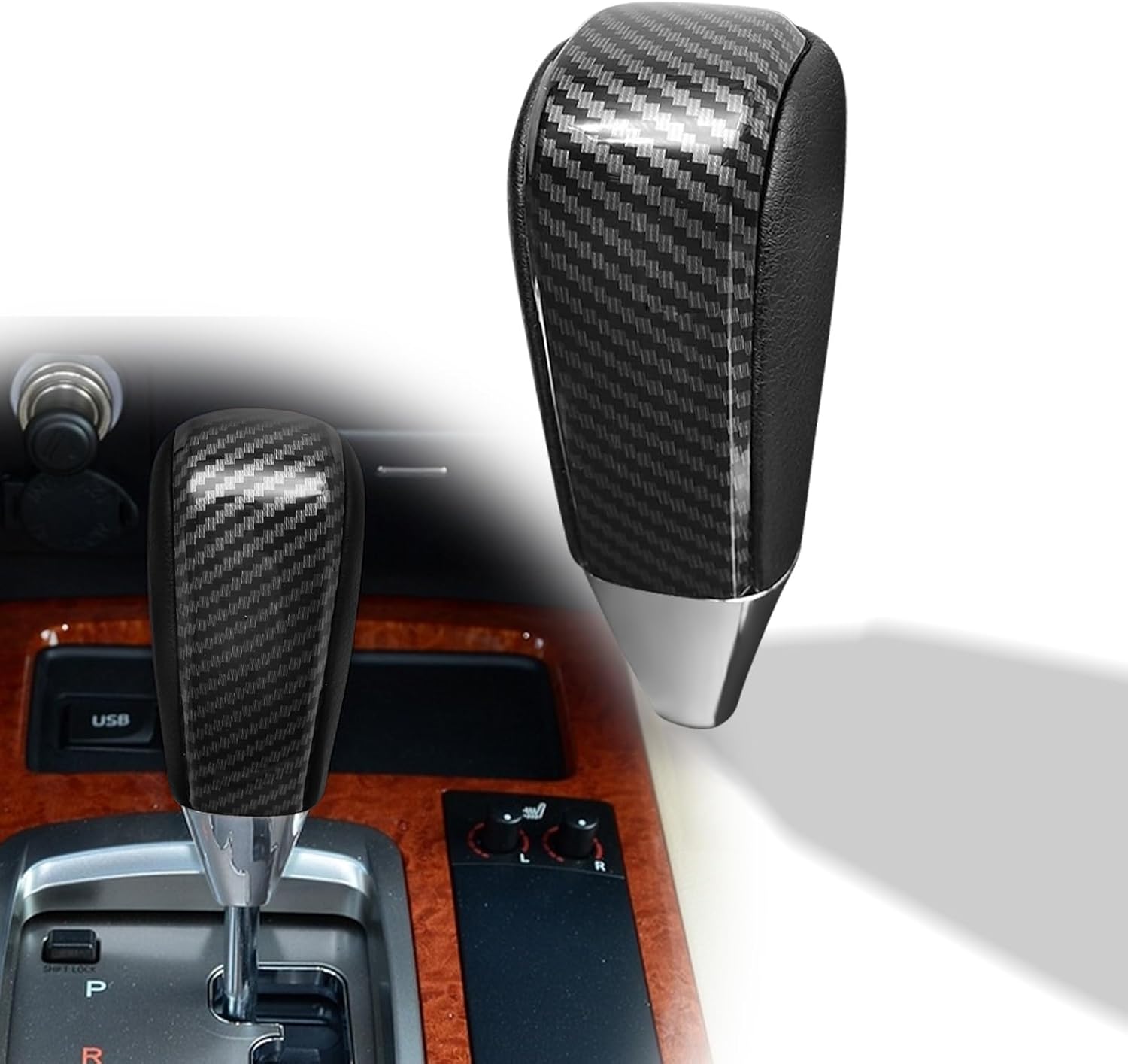 Gear Shift Knob Compatible with Toyota Land Cruiser 4Runner Sequoia Tundra Lexus LX470 LS400/430 RX330/350/400h Shifter Knob Handle Black Leather Walnut