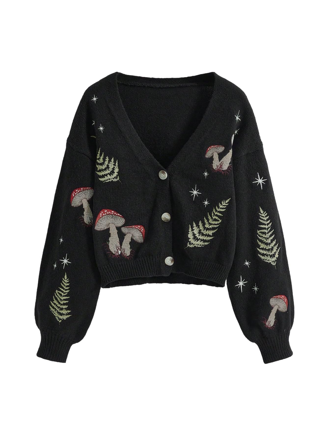 Womens Graphic Embroidered Cardigan Sweater Button Up Long Sleeve Knit Outerwear