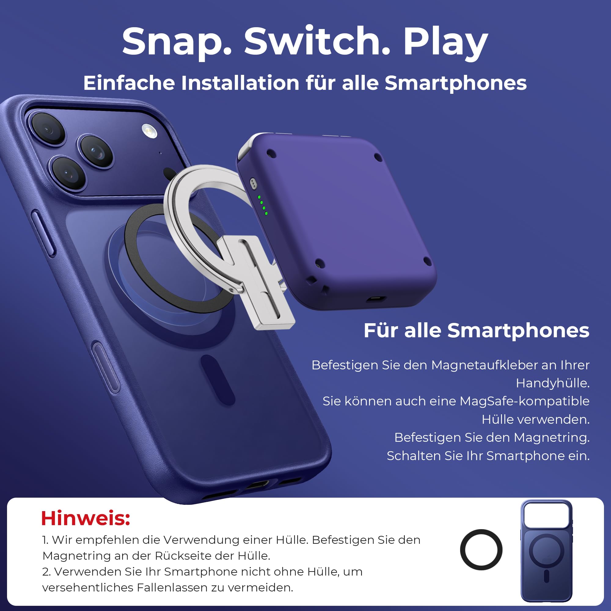 abxylute M4 Snap-On Mobile Gaming Controller für Android & iPhone, tragbarer Handy-Controller, Retro-Emulator-Gamepad mit Ständer, Dual-Joystick-Turbo, Magnet (blue)