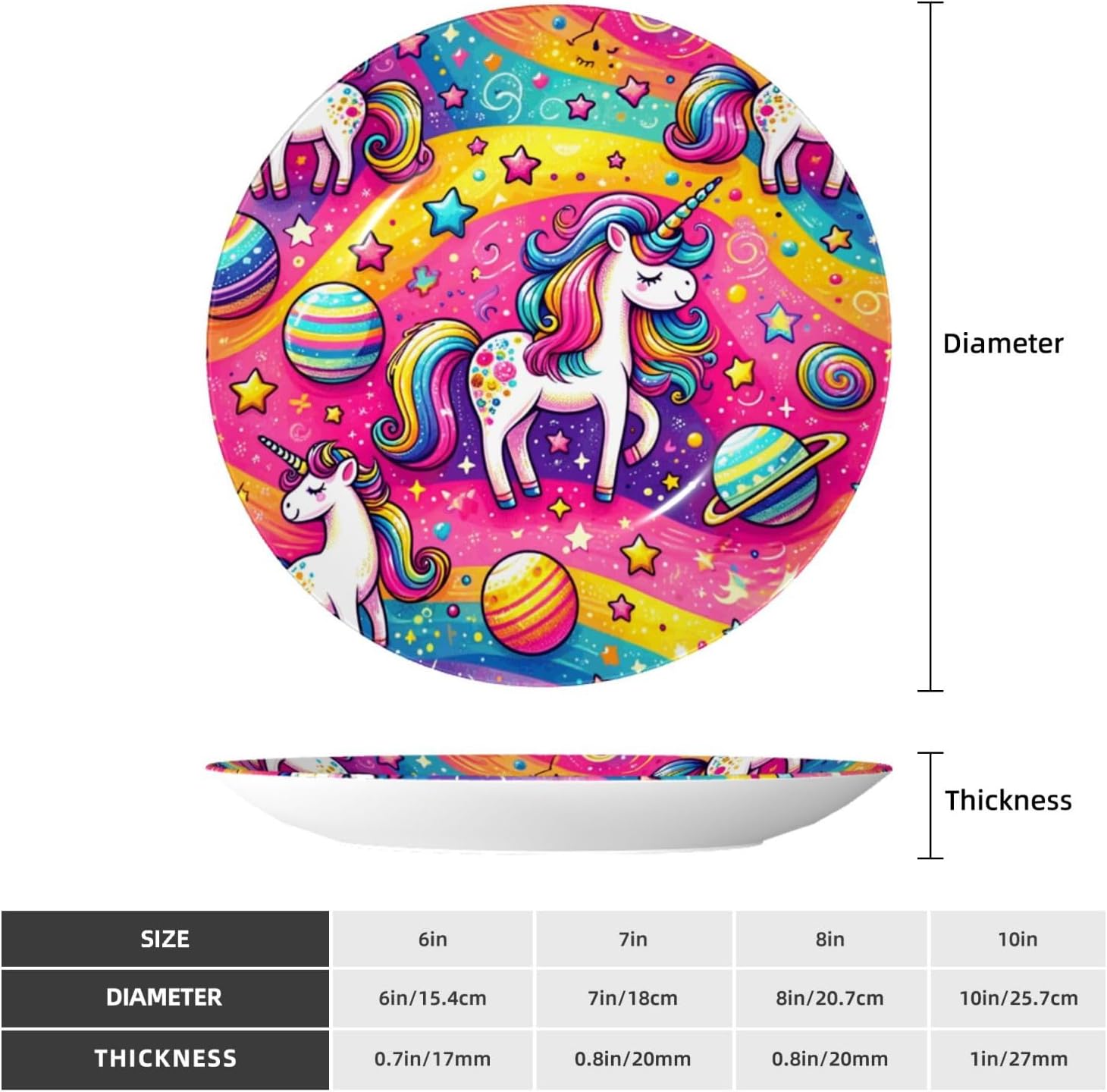 Rainbow-Horse-Dreams 10 Inch Decorative Plate With Stand, Elegant Display Wall Plate For Home Decor
