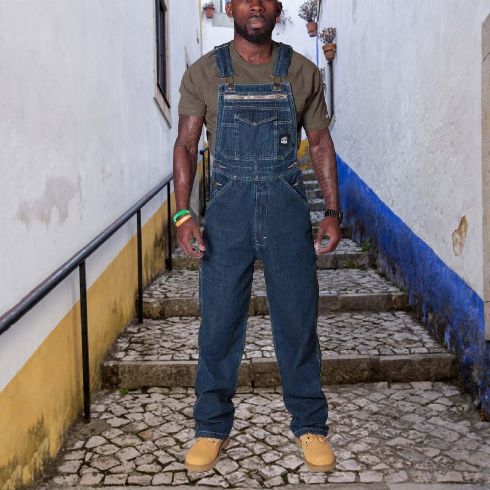 Peto vaquero para hombre, mono de trabajo con ajuste relajado, tirantes ajustables y varios bolsillos para herramientas, ropa de trabajo, mono con peto, corte holgado, monos