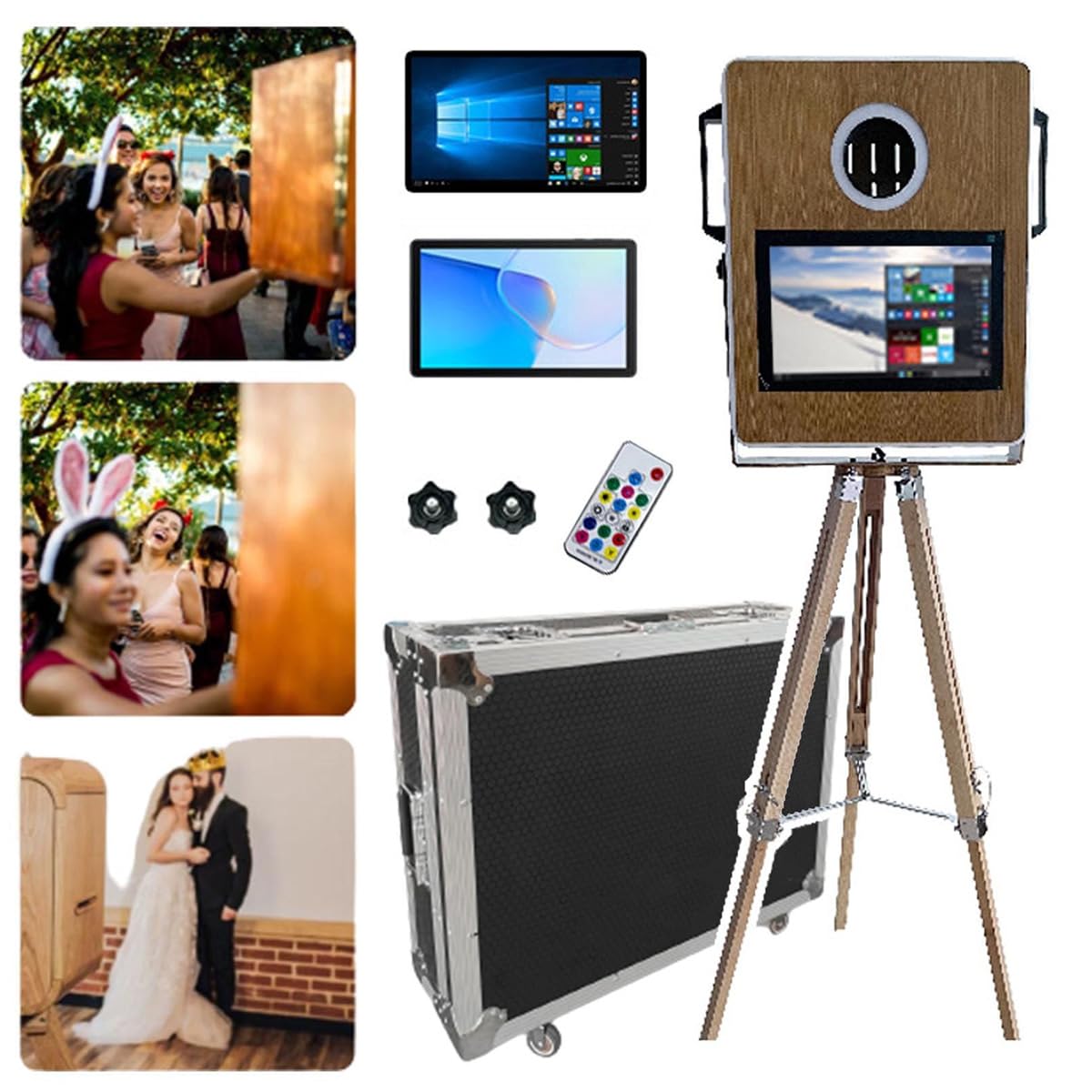 HLGKBY Wooden Photo Booth, Outdoor Photo Booth,Dslr Photo Booth, Print and Share Photos, 8g Ram+128 G Ssd,Win 10, 90° Rotation, With Display and Touch Screen, Air Box