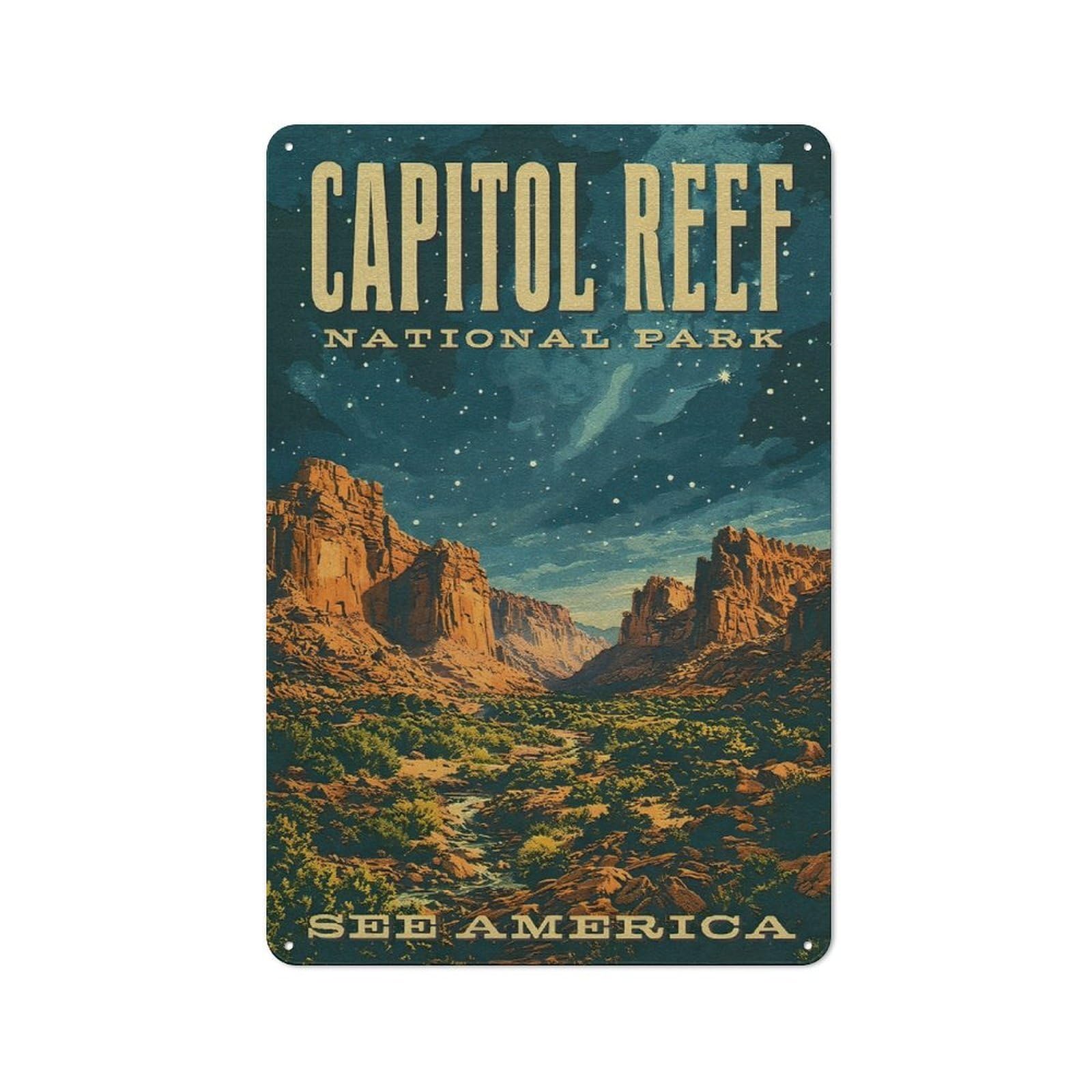 Understated Capitol Reef National Park Vintage Metal Wall Plaque 30x20cm, Creative Space Decor for Office, Study, Studio Or Hallway