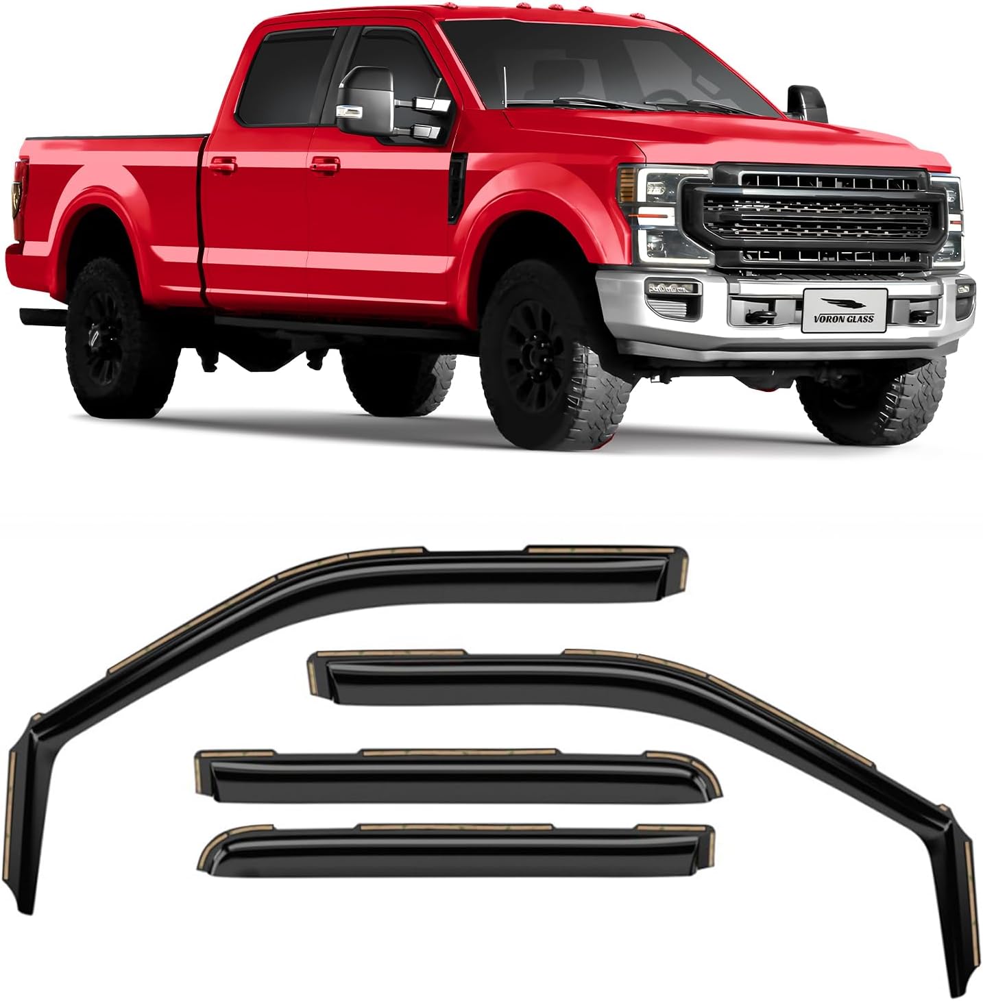 Voron Glass in-Channel Extra Durable Rain Guards for Ford F250 to F550 Super Duty 2017-2022 Crew Cab, Window Deflectors, Vent Window Visors, 4 Pieces - 200289