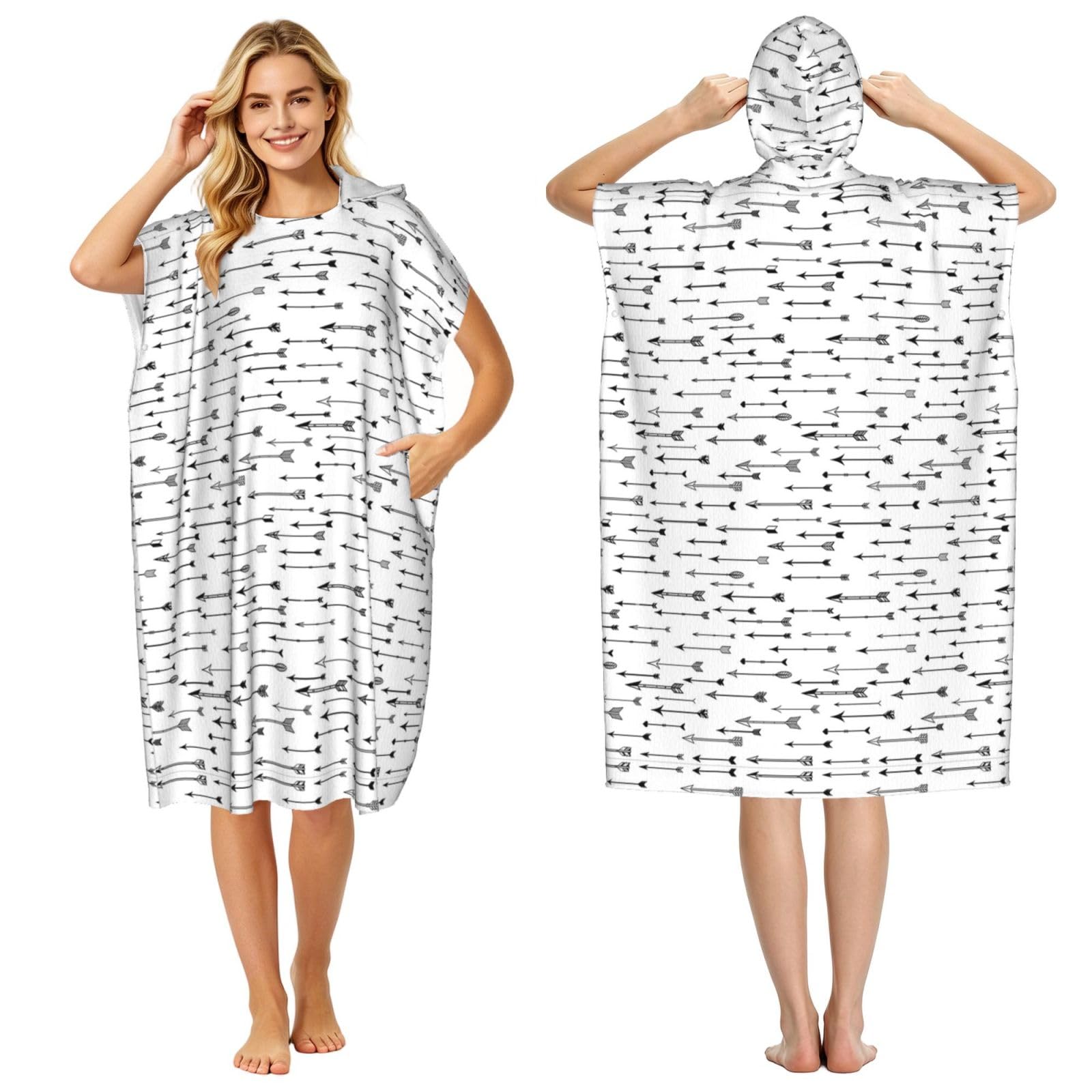 EZDLOWVBA Arrow Print Hooded Poncho Microfiber Beach Towel,Adult Women & Men Changing Robe,Lightweight Summer Surf Swim Bath Poncho Towel
