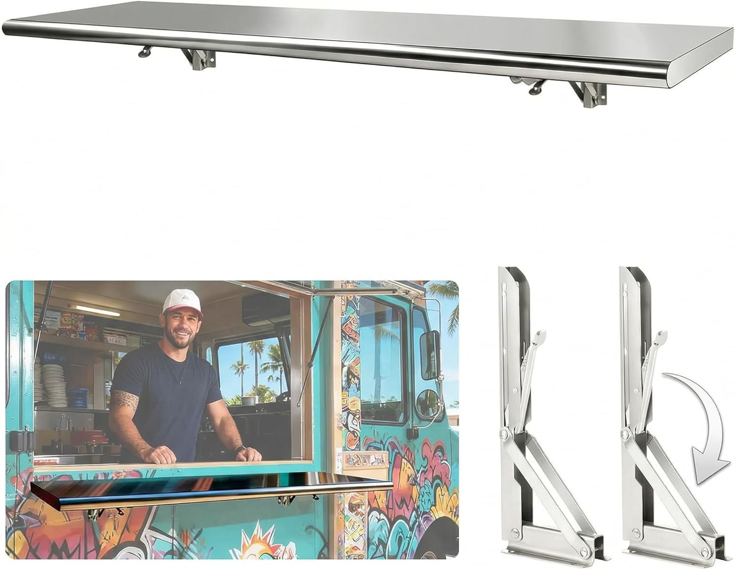 Sidasu Concession Shelf 50" L x 12''W Folding Shelf Stainless Steel Food Shelf Stand Serving for Concession Serving Window Food Truck, Kitchen, Counter