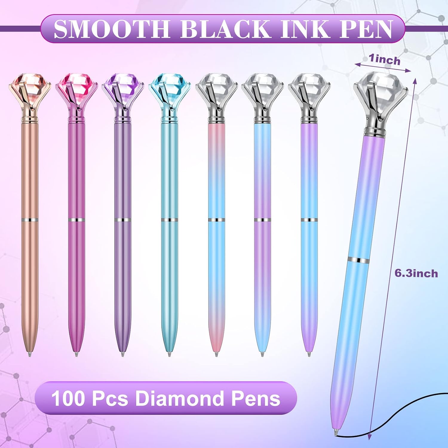 Sherr 100 Pack Big Crystal Diamond Pens Cute Ballpoint Pens Retractable Ballpoint Rhinestones Crystal Bling Gem Plated Black Gel Ink Office Supplies Gifts for Women(Fresh,Simple)