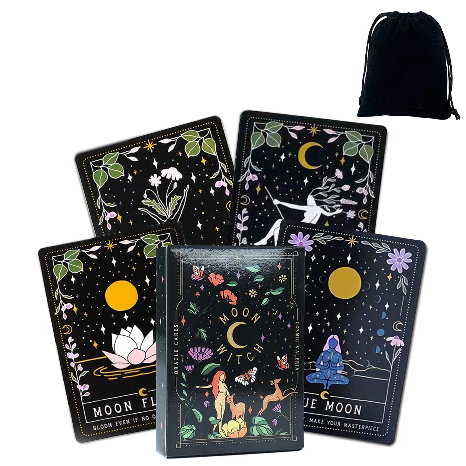 ZWWOGE Tarot Cards, Witch Tarot Cards for Beginners, Moon Witch Oracle, Portable Tarot Decks, 42 Sheets with Velvet Bag