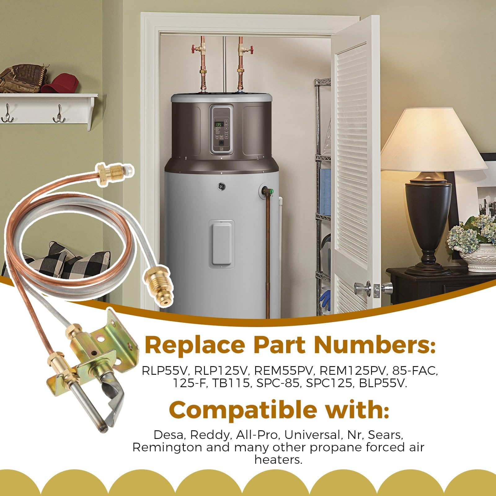 LP Propane Water Heater Pilot Thermocouple & Tubing Kit – 24" Overall, For Desa/Reddy