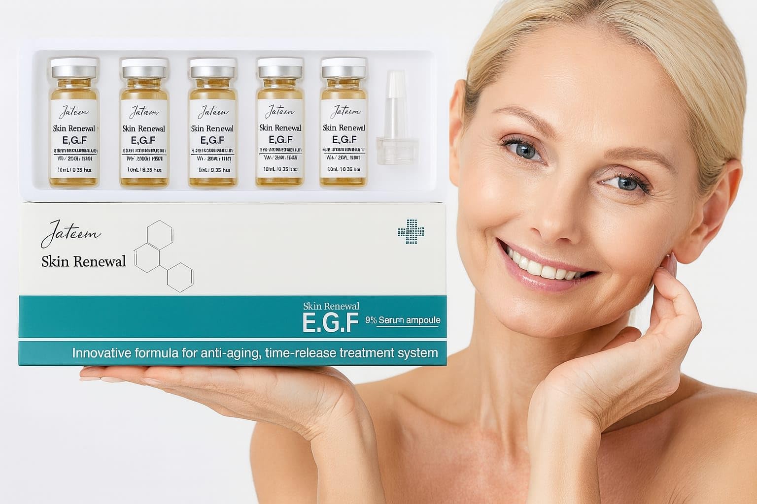 Set aus Creme EGF und Serum Ampullen 5mlx10 St, Oligopeptide Konzentrat für Hautbilderneuerung, Narben, Falten, Flecken Konzentrat, Microneedling, Lifting, Made in DE