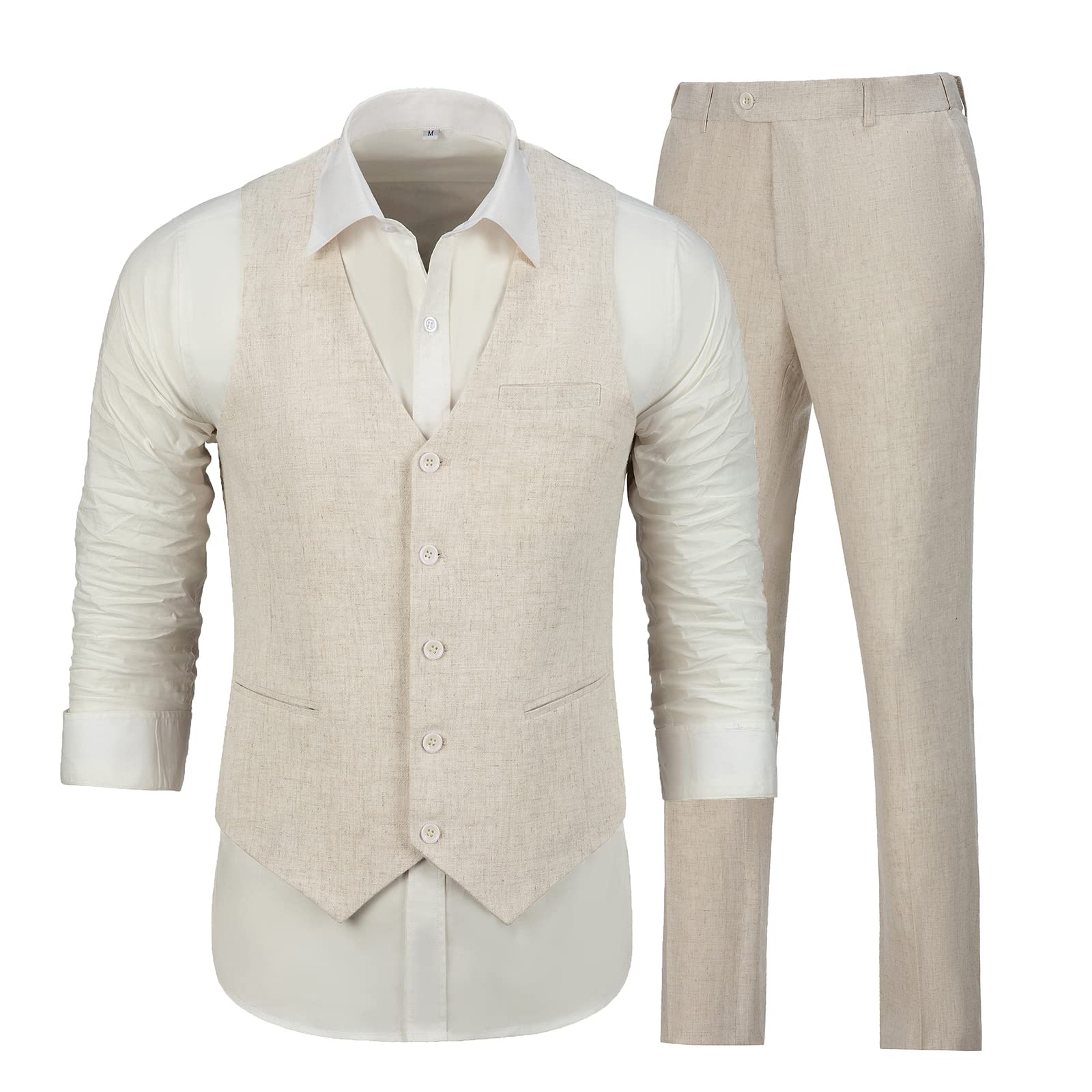 Furuyal Leinenanzüge für Herren, lässig, Hochzeit, 2-teilig, Anzüge für Trauzeugen, Smoking, Sommer, Strand, Abschlussball, Weste und Hose