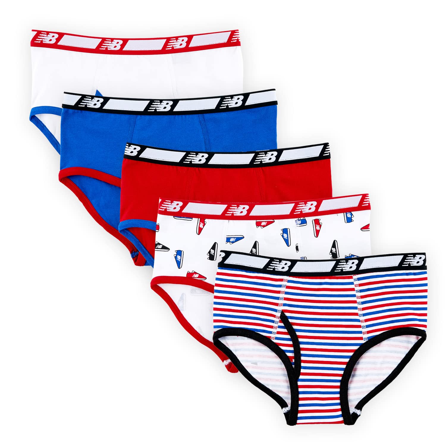New Balance Boys Non-brushed Jersey Performance Wicking Cotton Brief Underwear 5 Pack