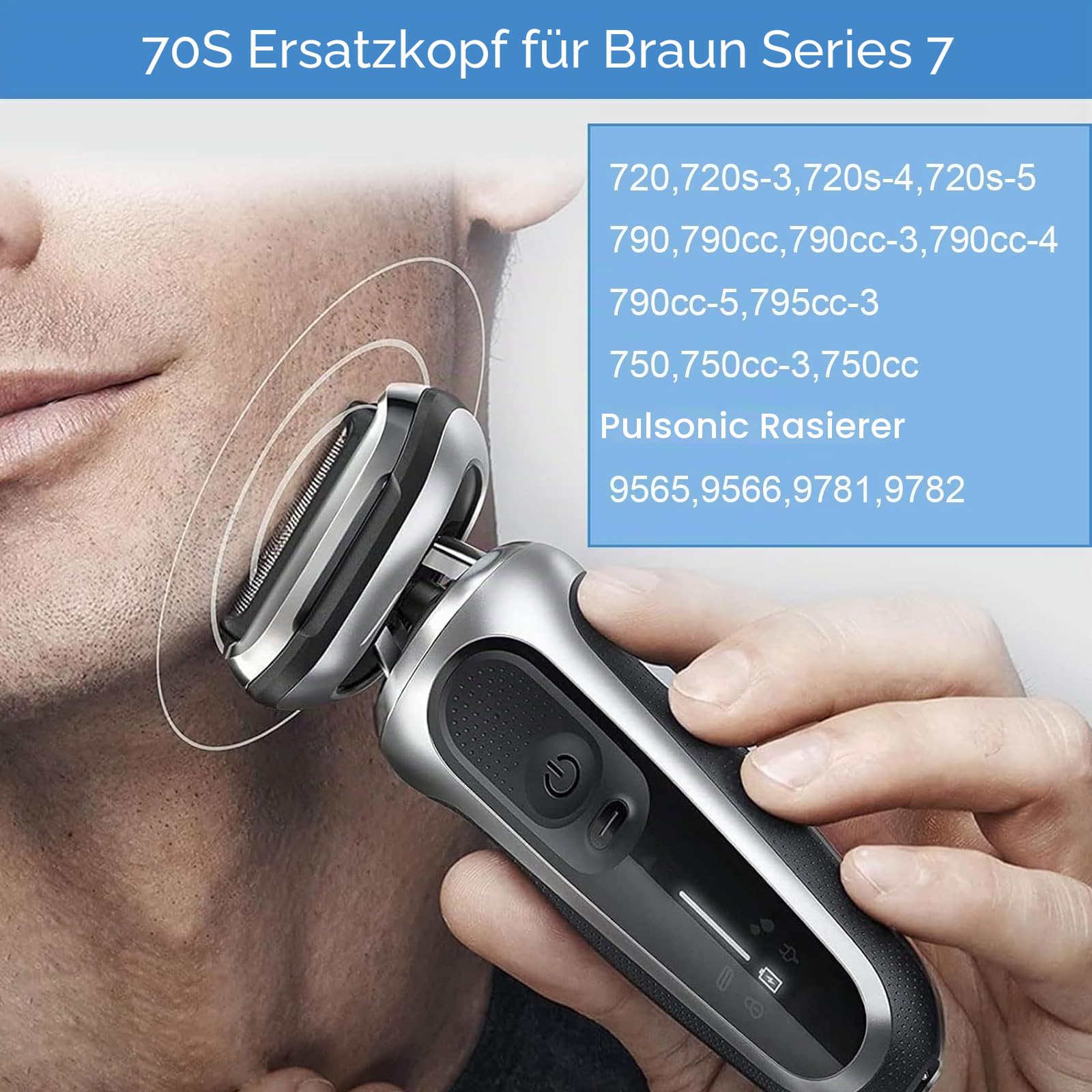 Ersatzkopf, kompatibel mit Braun Elektrischer Folienrasierer, 70S Serie 7, kompatibel mit Braun Serie 7 790cc 760cc 750cc 720 799 797 (2 Stück) | Aus Edelstahl, kompatibel mit Braun Series 7 790cc 760cc 750cc 720 799 797