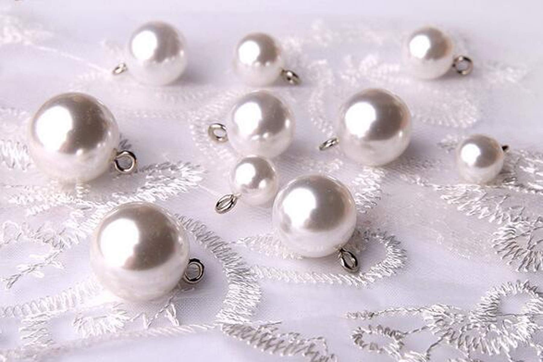 20 Pcs Small Round Pearl Bridal Rhinestone Buttons - Crystal, Wedding Sewing (White, 10mm)