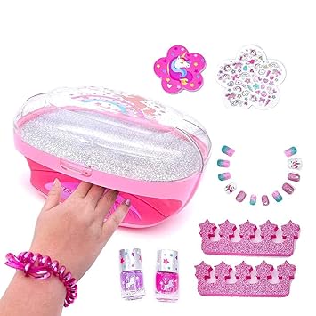 Amazon Com Kids Nail Polish Set For Girls With Dryer Unicorn Manicure Kit With Scented Press On Nails Stickers Art Non Toxic Safe Glitter Peel Off Nail Polishes File For Little Girls Tweens