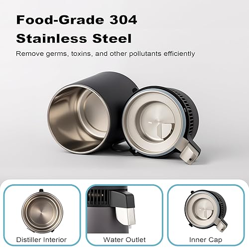 Miniatura 3 de ROVSUN Actualizado Máquina de agua destilada de 1.1 galones4L con material ignífugo, recipiente sin BPA e interior de acero inoxidable, purificador
