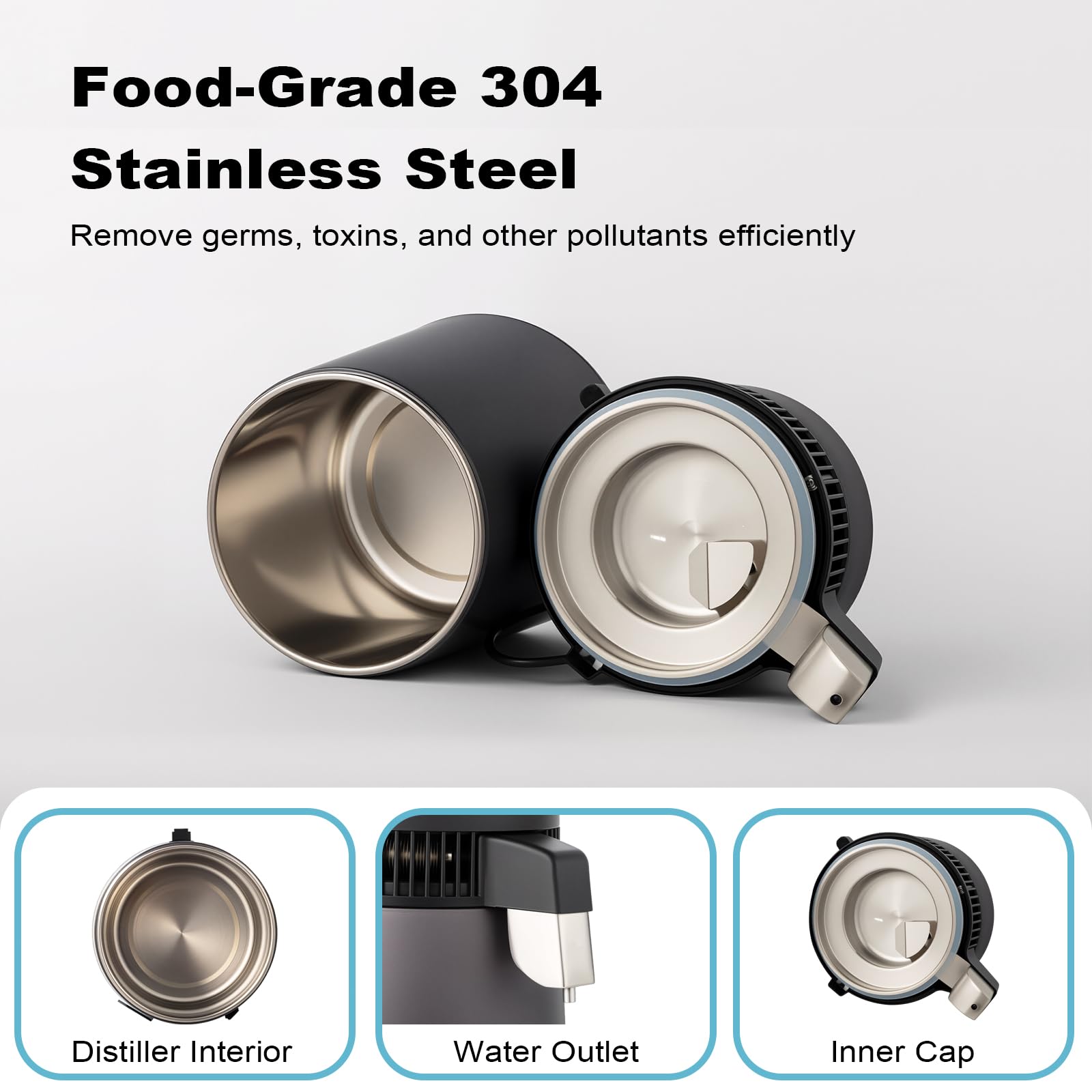 ROVSUN - Destilador de agua de 1.1 galón/4 litros, máquina de agua destilada con recipiente sin BPA, purificador de agua destilada con material ignífugo e interior de acero inoxidable, 750 W, negro