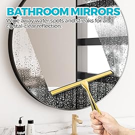 ALFLOD 2PACK 10-Inch Golden All-Purpose Shower Squeegee for Shower Doors, Bath Linen Sets, Tile Shower Walls, Bathroom, Window, Glass and Car Windshield, Mirrors and Kitchen-Stainless Steel