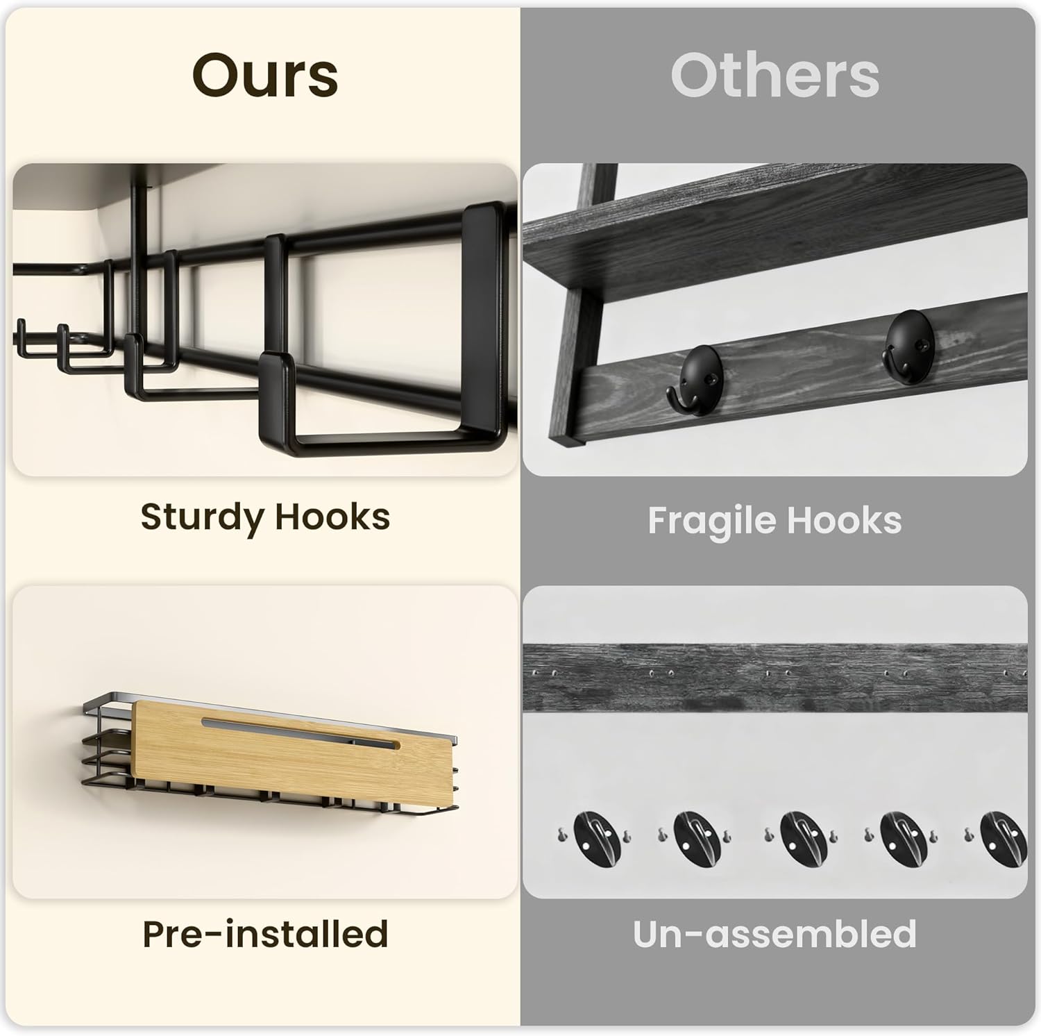 Condition photo showing New/Like New for Wall Mounted Coat Rack with Shelf,Entryway Hanging Shelf with 5 Metal Hooks for Clothes Hats Keys Towel Purse,Coat Hanger Wall Mount Key Holder for Entryway,Living Room,Bedroom,Hallway