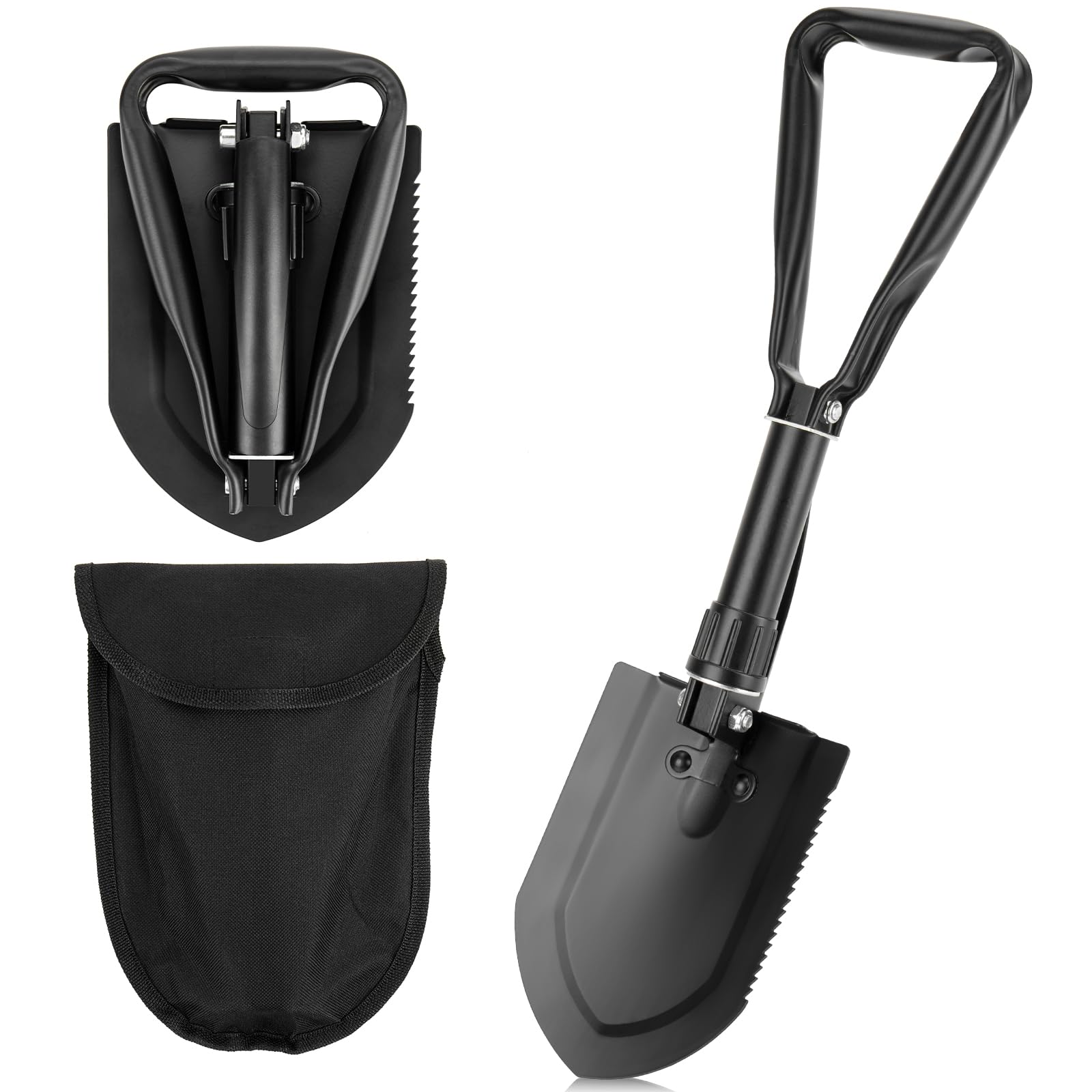 TAOPE Pala Pieghevole 58cm, Pieghevole Campeggio Multifunzionale, Nero Pala Portatile in Acciaio al Carbonio, Ideale per Trekking, Saccopelismo, Giardinaggio, Emergenza Auto, Pesca, Scavo