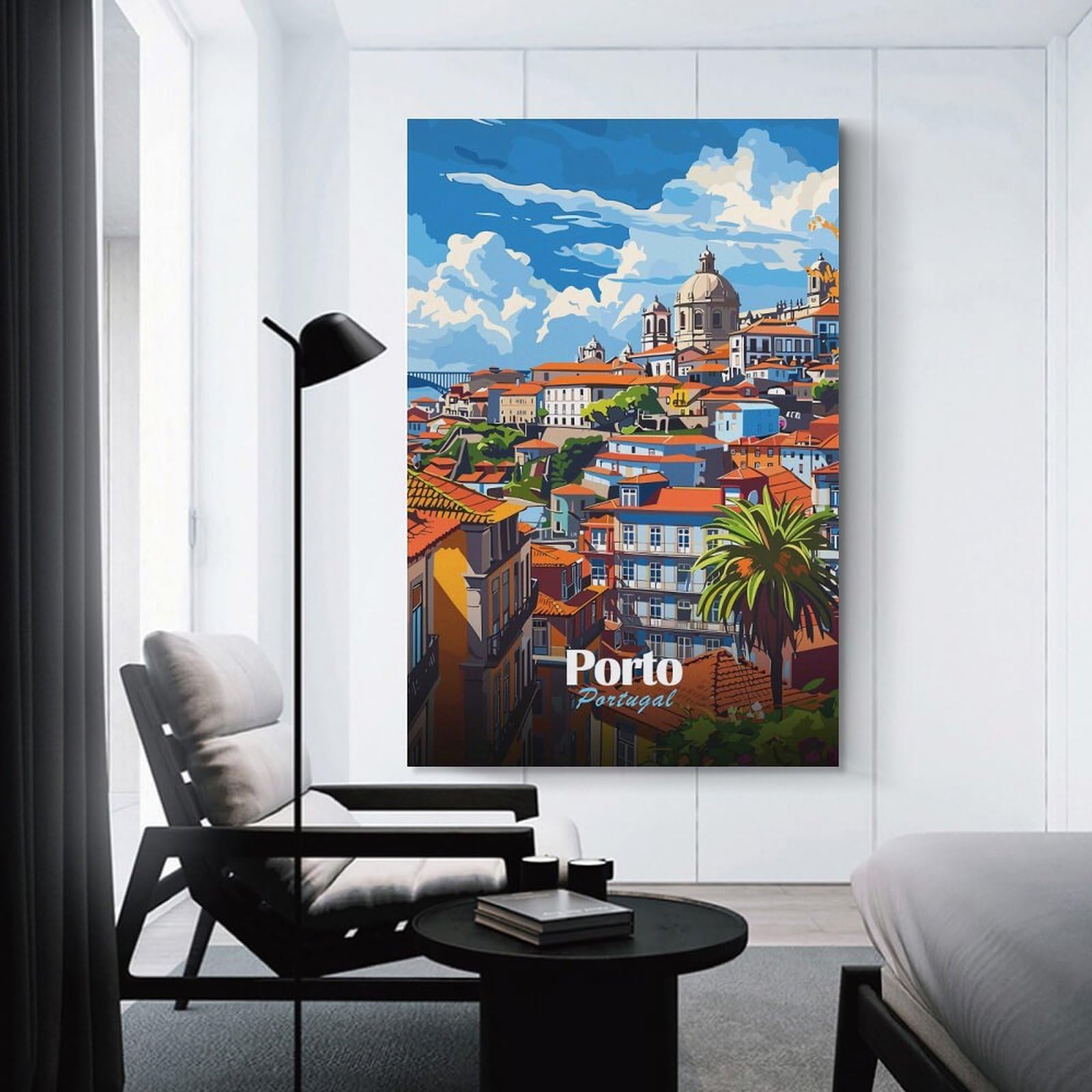 Junmoney Porto Cityscape Hanging Wall Art, 20x30inch(50x75cm), for Bedroom, Guest Room Or Reading Nook, Home Artwork with A Soft Interior Feel