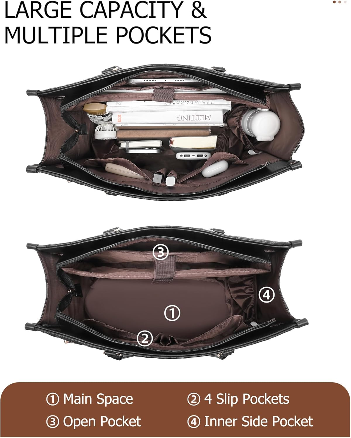 BAVERGE Lunch Tote Bag for Women, Vegan Leather 15.6” Laptop Bag with Insulated Compartment Quilted Purse for Work Teacher - Image 5