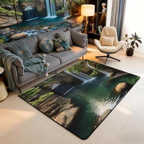 Waterfall Large Area Rug 5x7 Lake Cascade Scenery Living Room Rug | Chic Nature 