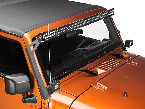Raxiom 50-Inch LED Light Bar Windshield Mount with Auxiliary Bracket Compatible for 07-18 Jeep Wrangler JK