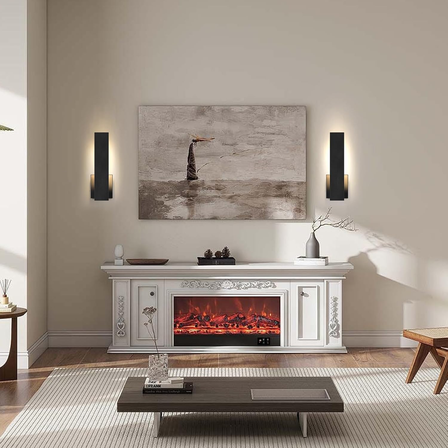 Aluminum LED Modern Wall Sconces Set of 2, 18W Matte Black Waterproof Sconce Wall Lighting Indoor Outdoor, Hardwired Wall Lights for Office,Porch, Bedroom, Bathroom, Living Room,Stairway