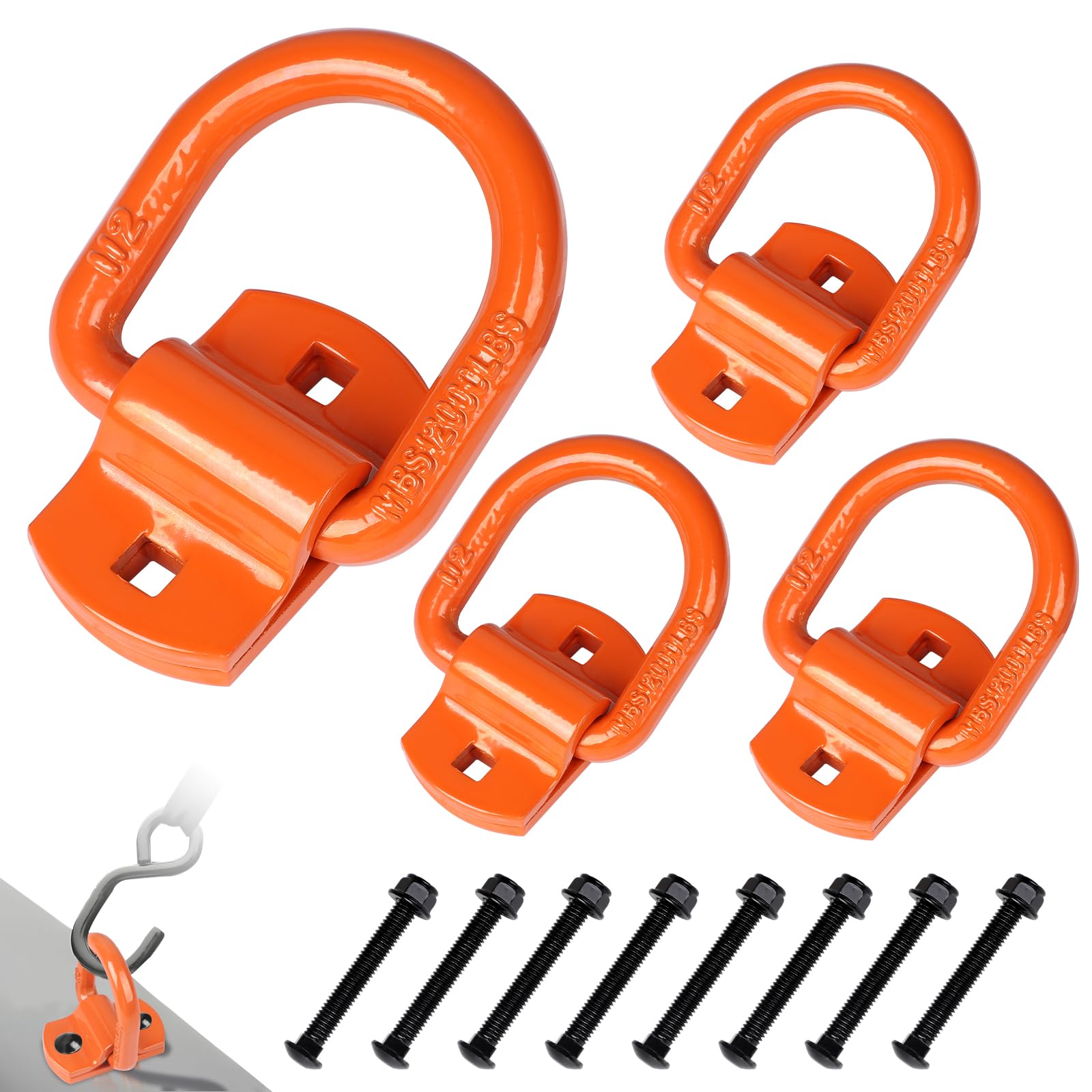 4 Anelli di fissaggio a vite per carichi pesanti, 12000 lbs, anello a D con viti, armadietto a rimorchio, accessori per rimorchi, auto, camion, barca, auto, cargo Tie Downs (Arancione)