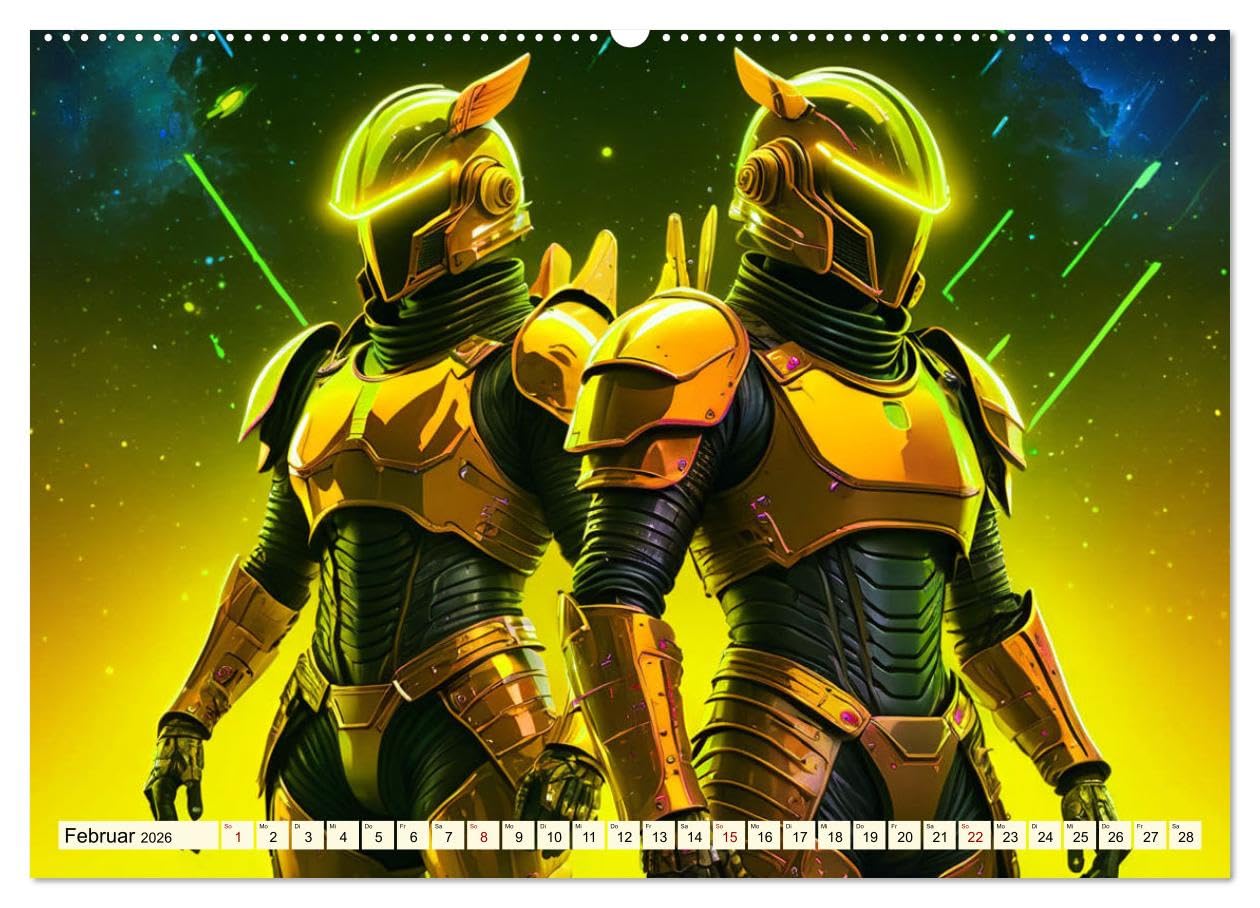 Fantasie - Futuristische Ritter (hochwertiger Premium Wandkalender 2026 DIN A2 quer), Kunstdruck in Hochglanz: Farbexplosionen dank Cyber Punk (CALVENDO Wissenschaft)