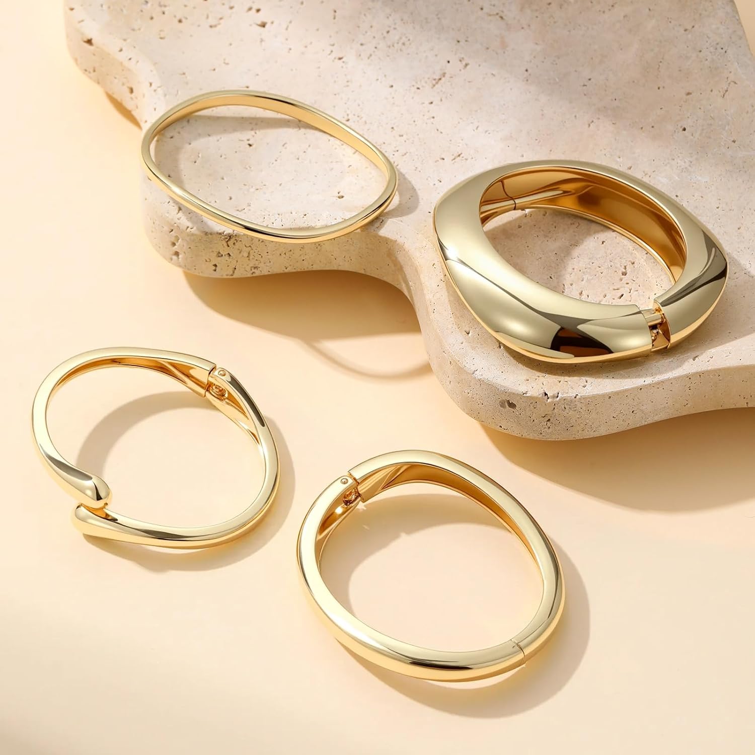 4 PCS Chunky Gold Bangle Bracelets for Women, 14k Gold Plated Big Stackable Bangles Set, Trendy Adjustable Twist Cuff Bracelet Stack Fashion Jewelry Gifts - Image 7