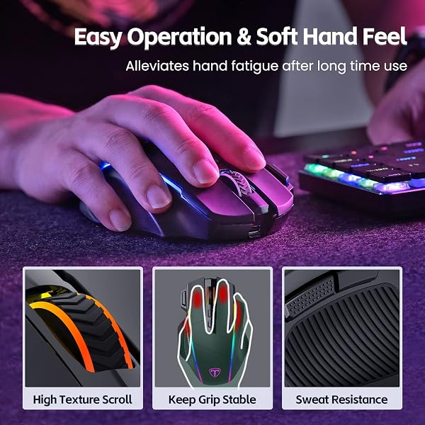 RisoPhy Gaming Maus Kabellose RGB,2.4G/USB-C/Bluetooth Maus mit 8 Programmierbare Tasten/10000DPI/7 RGB Beleuchtung,Wireless Ergonomische Maus für PC/Mac Gamer - 4