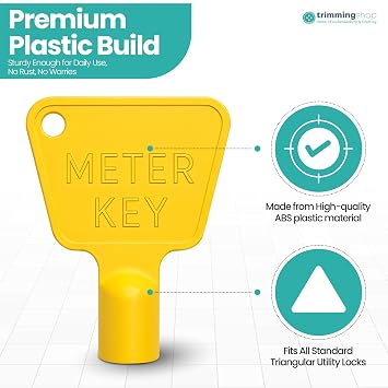 Trimming Shop 2pcs Triangle Utility Gas Meter Box Keys UK, Yellow | Gas & Electric Meter Key with Triangular Socket, Durable Plastic Cupboard Meter Key for Reading Commercial Bin Lock Access