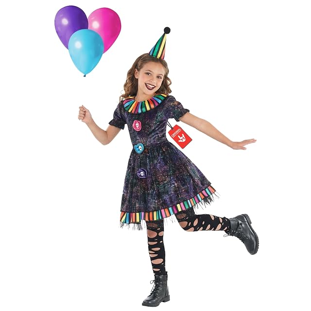 Morph Costumes Disfraz Payaso Asesino Niña, Disfraz Payasa para Halloween, Disfraces Niña Payaso, 10-12 años