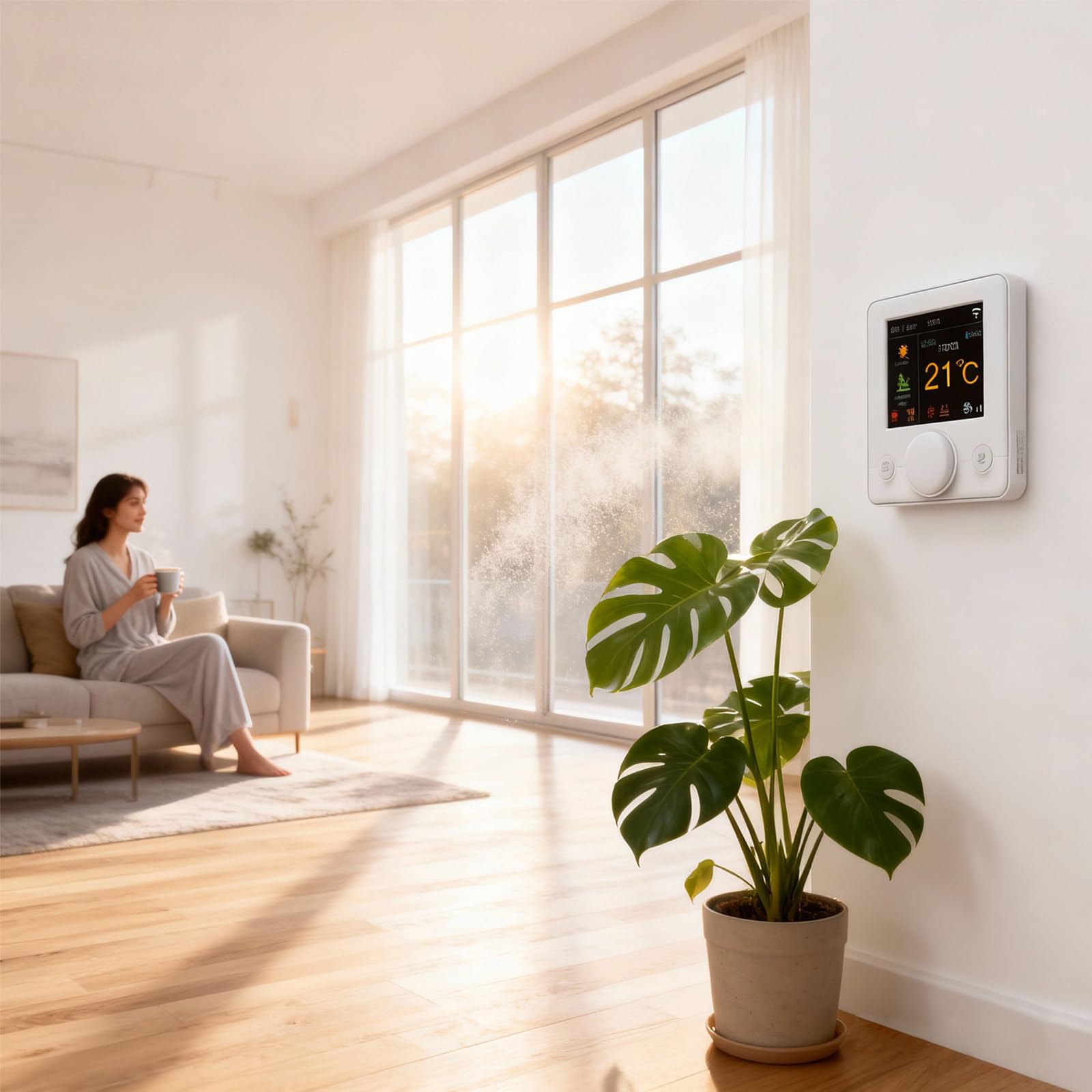 Smart WiFi Knob Termostato de Color Aire Acondicionado con 4 Tubos, Funciona con Alexa Google Home, 95~240V AC