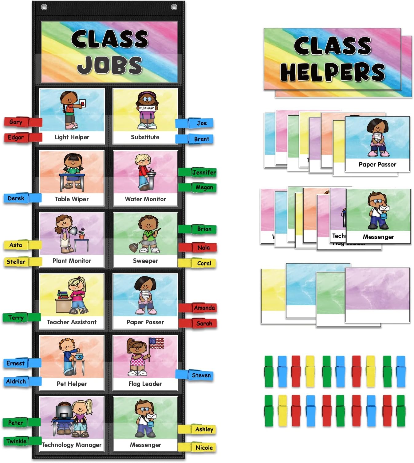 Class Jobs Pocket Chart Class Management Educational Pocket Chart Teacher's Helper, Preschool Classroom Must Haves Supplies, Great for Classroom Homeschool. (Black) (Black, 29.5"*10")