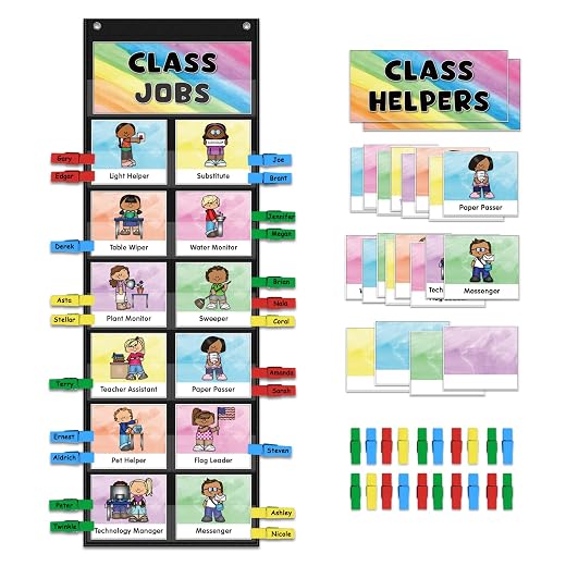 ABCxGOOD Class Jobs Pocket Chart Class Management Educational Pocket Chart Teacher's Helper, Preschool Classroom Must Haves Supplies, Great for Classroom Homeschool. (Black) (Black, 29.5"*10")