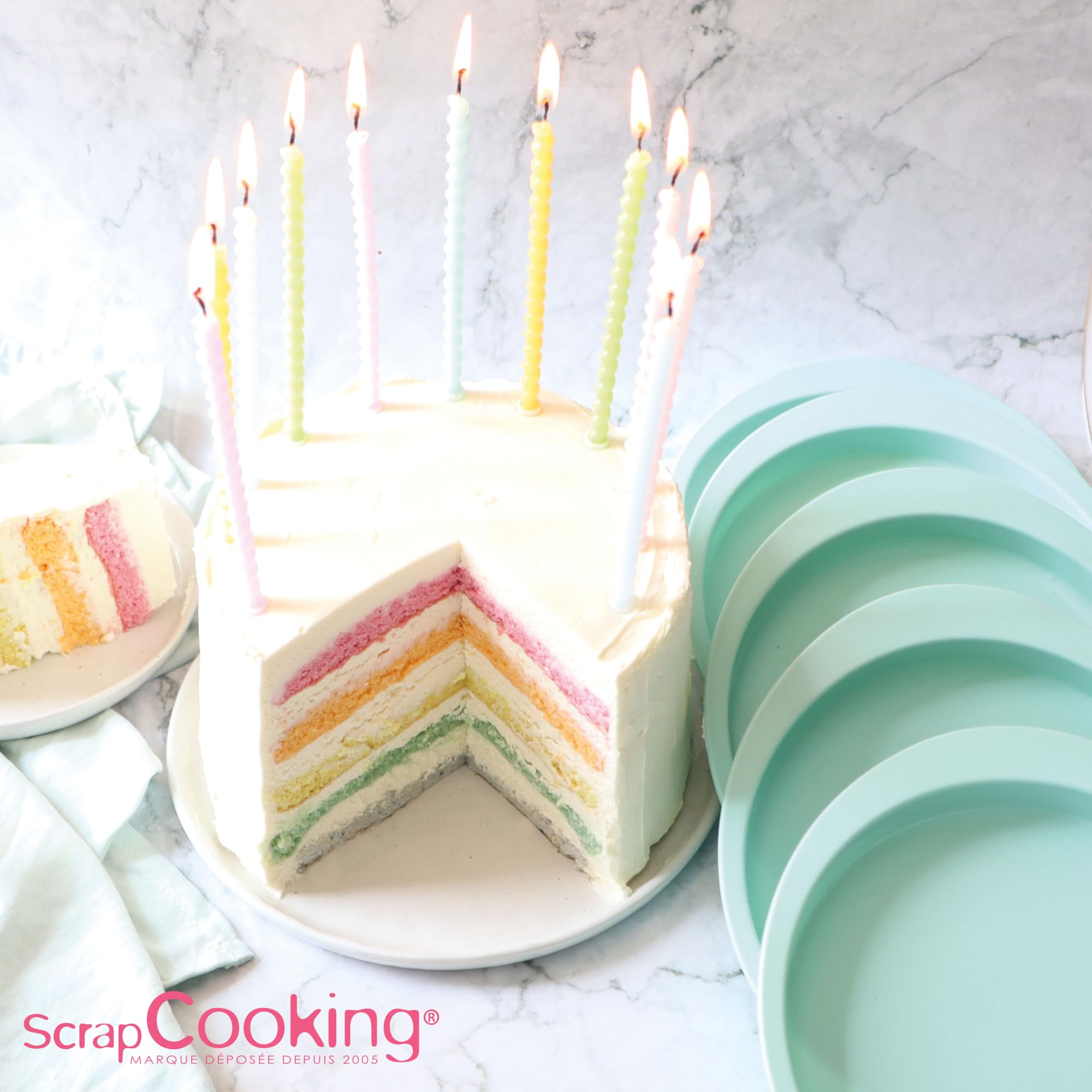 ScrapCooking - 5 foremek silikonowych Ø 18 cm - ciasto piętrowe, tęczowe torty, torty urodzinowe - Profesjonalne wypieki - 2065