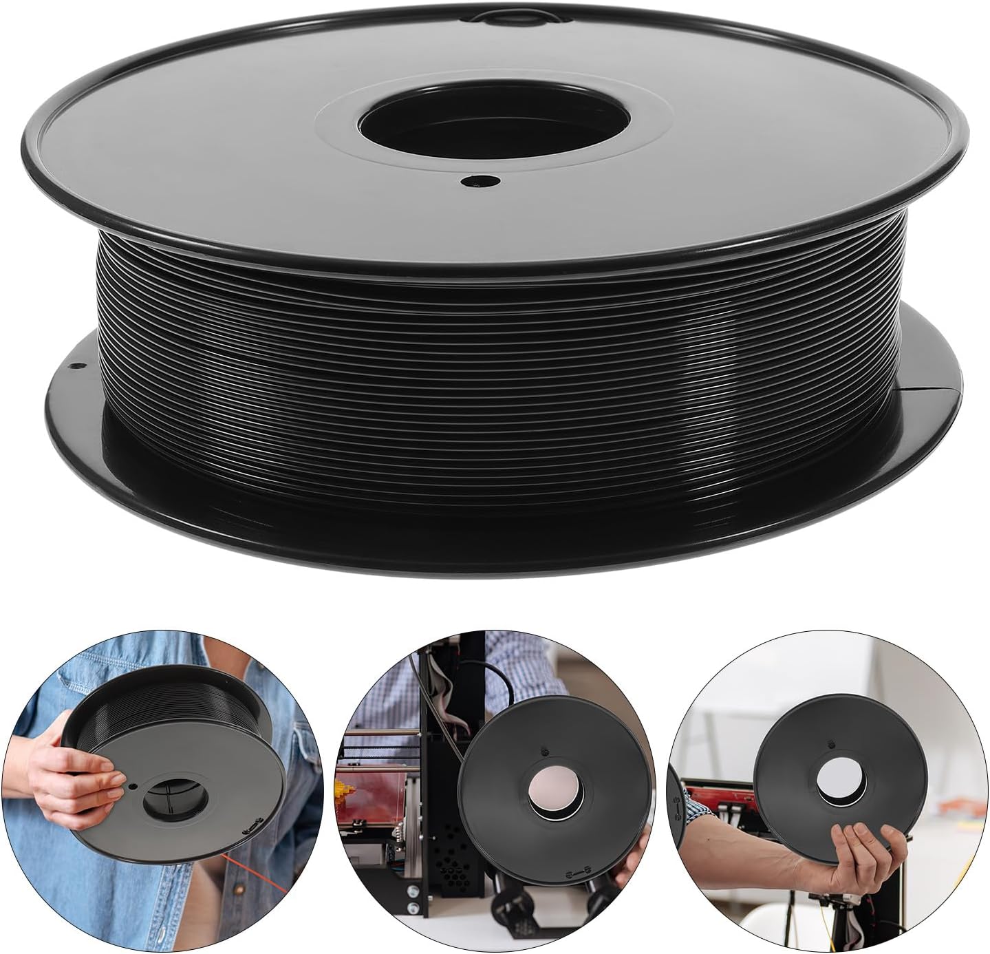 Veemoon Pla 3D Printer Filament 1.75mm Black Reel 1kg with ±0.02mm Dimensional Accuracy for 3D Printing Supplies
