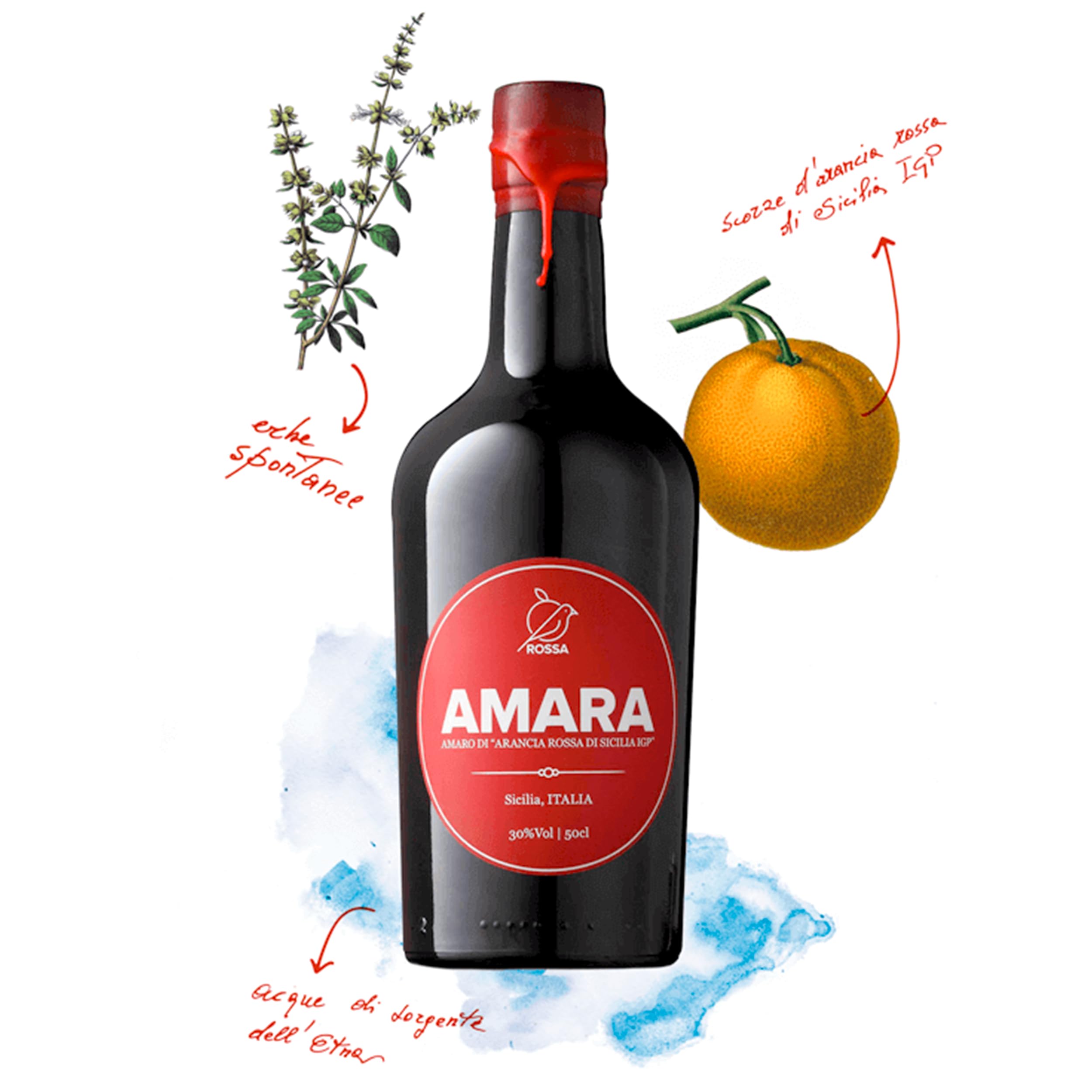 Rossa Amaro Amara della Sicilia | Amaro Siciliano con Scorze di Arancia Rossa Siciliane IGP | Vol. 30% 1500ml
