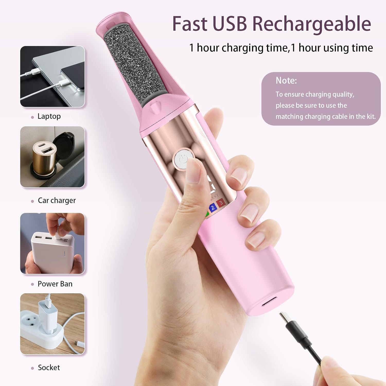 Callus Remover for Feet Rechargeable, Smooth Pedicure Wand Electric Foot File, Professional Pedicure Tools Kits Foot Scrubber for Smoother Feet Ideal Gift, Pedicure Kit Feet Care for Dead Dry Skin - Image 7