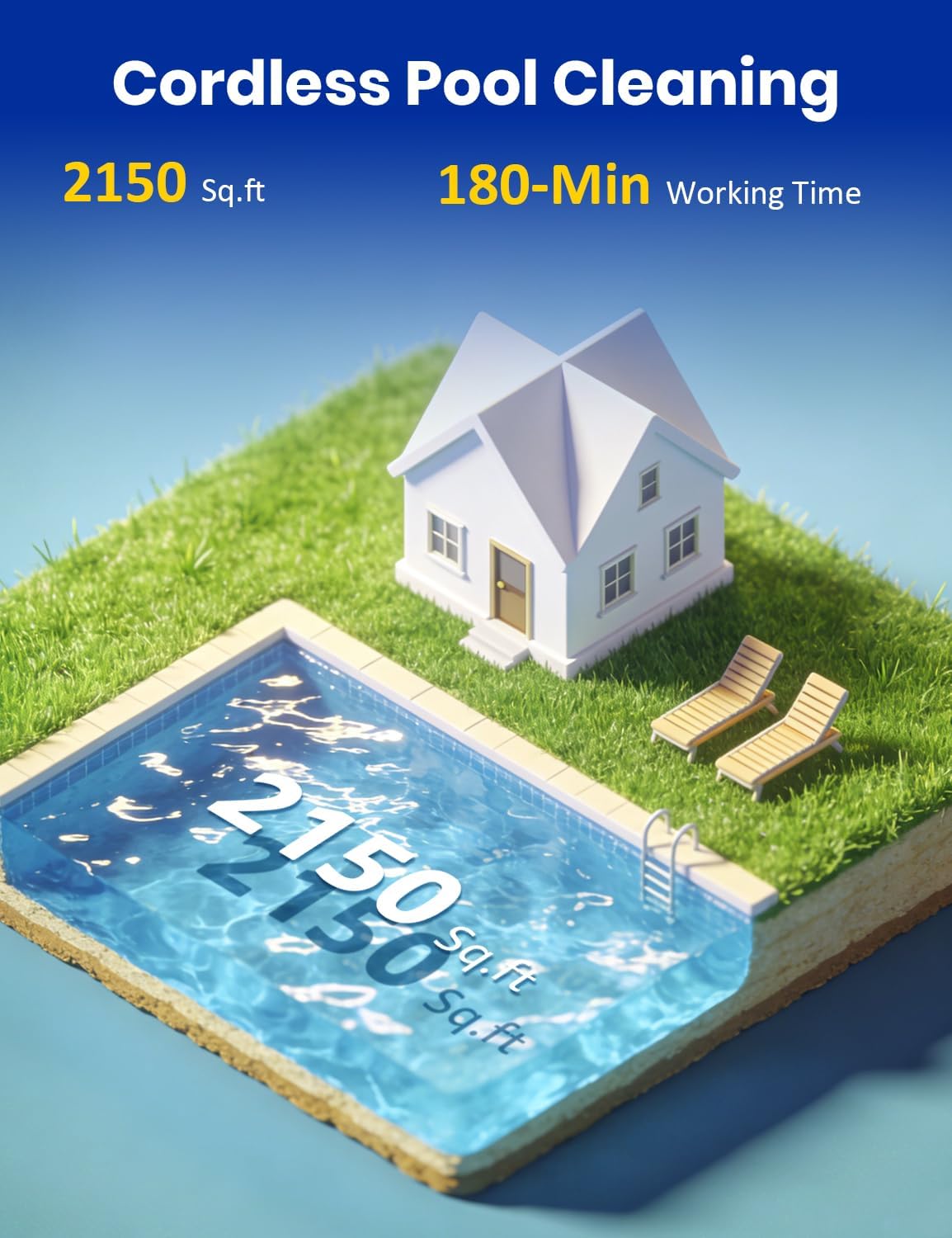 (2026 Upgrade) Cordless Robotic Pool Cleaner, Pool Vacuum for Inground Pools, Wall and Waterline Cleaning, Powerful Suction and Replaceable Battery, 180 min Battery Life for Pool Up to 2150 Sq.ft